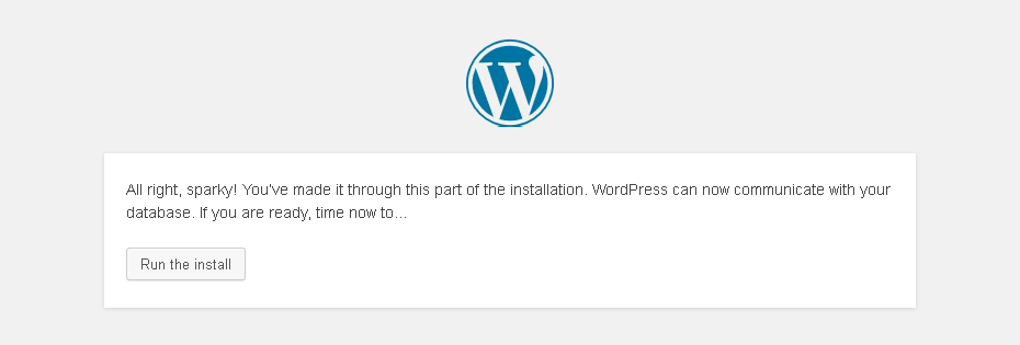 WordPress Run the nstall screen